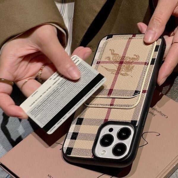 Classic Plaid Leather Phone Case With Card Holder Pocket For iPhone 14-17 Air
