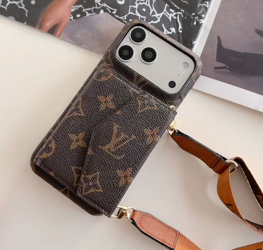 Luxury Monogram Crossbody Case With Detachable Strap & Wallet For iPhone 15-17