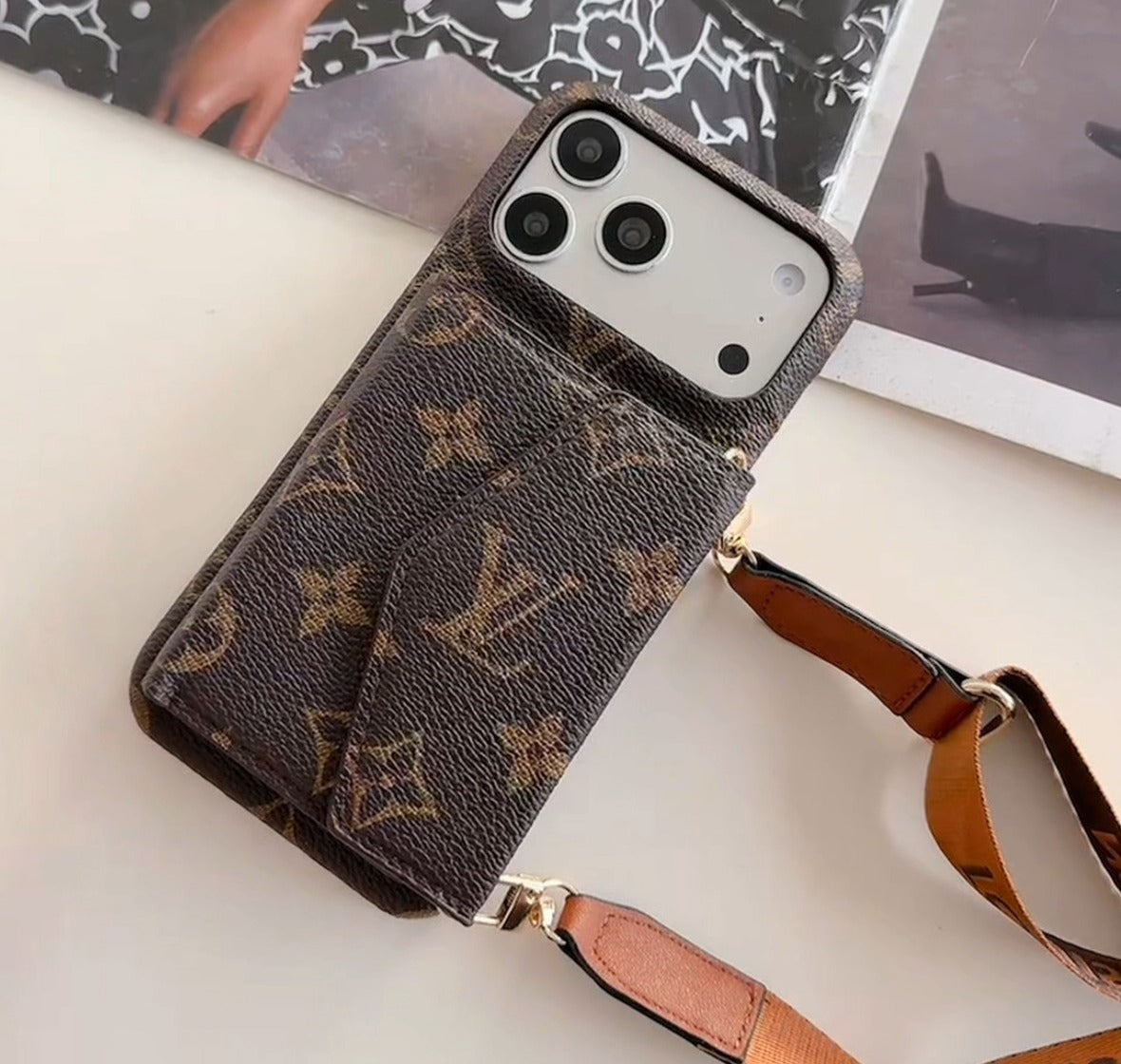 Luxury Monogram Crossbody Case With Detachable Strap & Wallet For iPhone 15-17