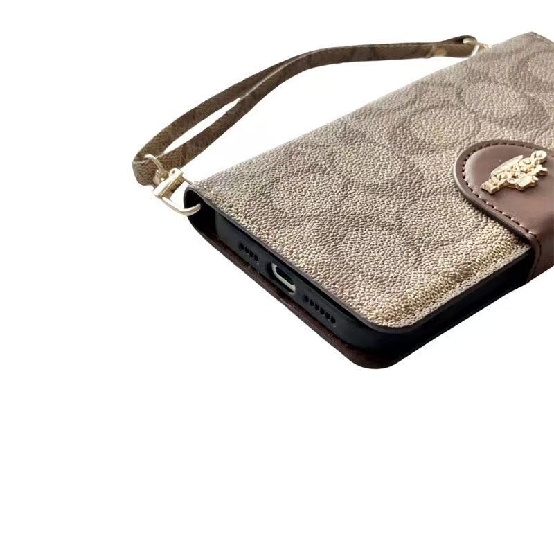 Coach Phone Case Wallet Style with Hand Strap for iPhone 12-17 Pro Max
