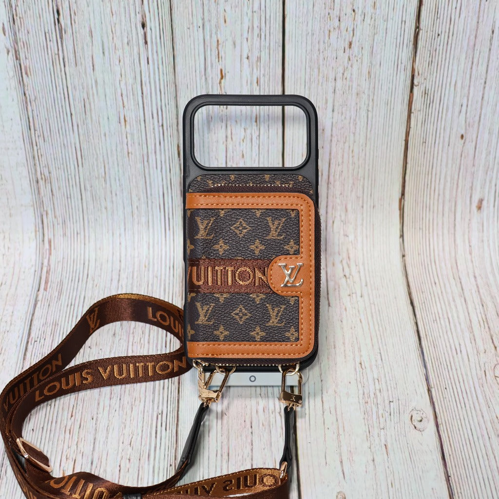 Designer Crossbody Zipped iPhone Case With Card Slots For iPhone 14-17 Pro Max
