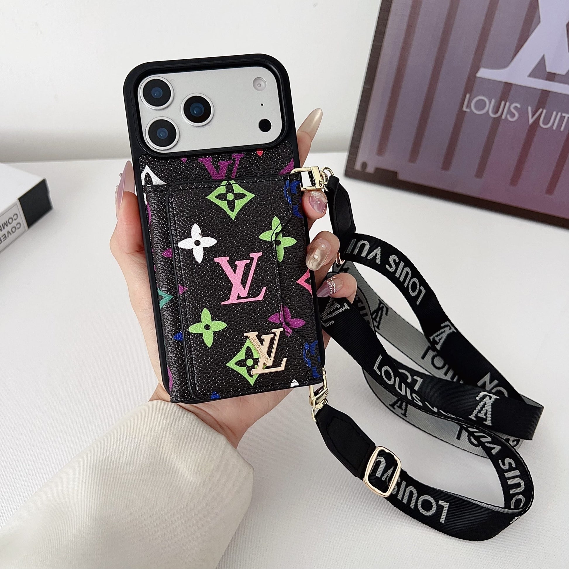 Multicolor Monogram Crossbody Wallet Case for iPhone 14-17 Pro Max