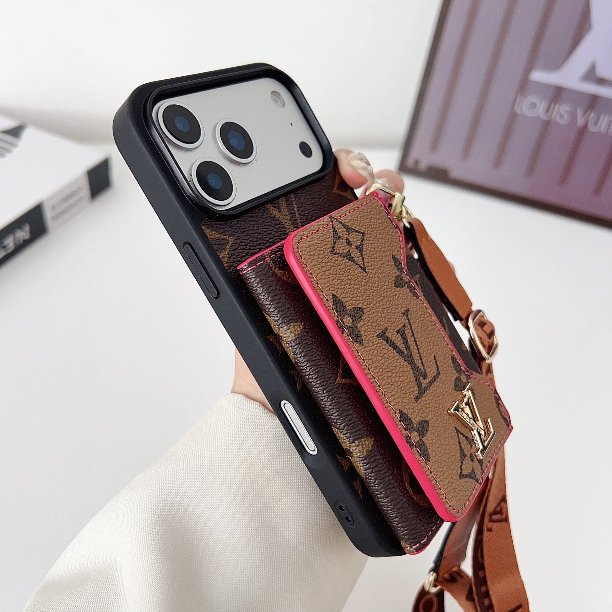 Multicolor Monogram Crossbody Wallet Case for iPhone 14-17 Pro Max