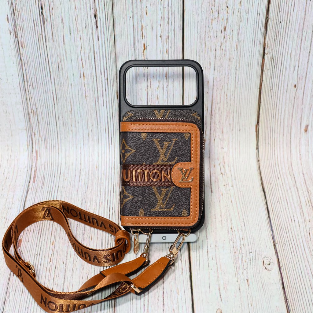 Designer Crossbody Zipped iPhone Case With Card Slots For iPhone 14-17 Pro Max