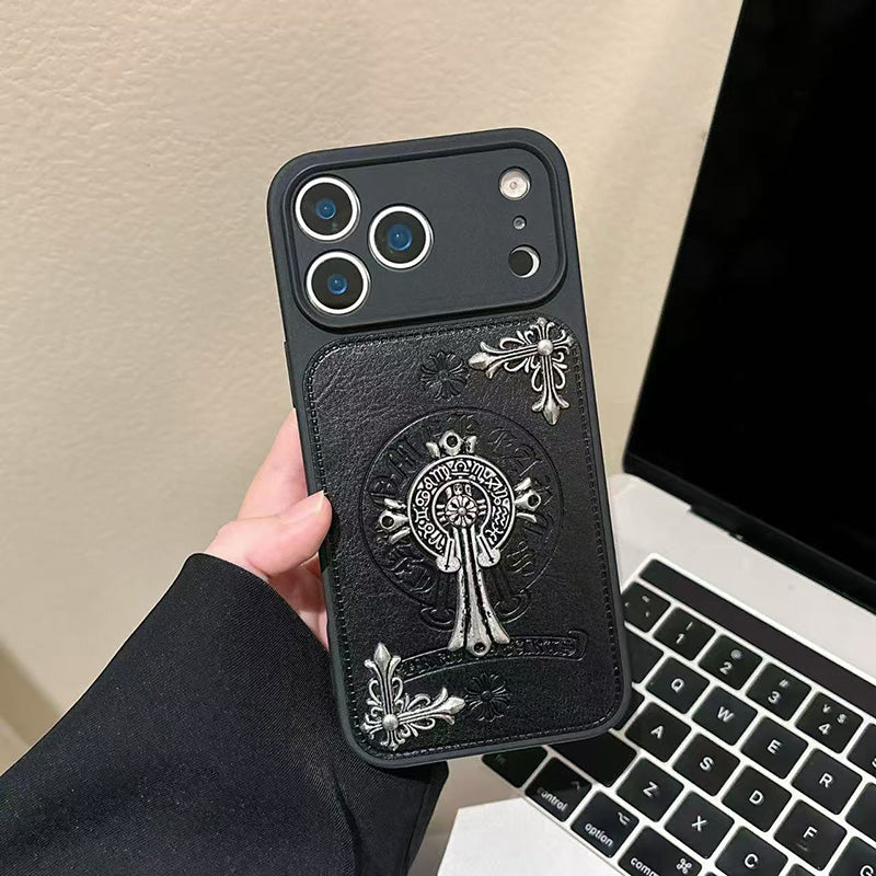 Gothic Cross Leather Phone Case for iPhone 15-17 Pro Max