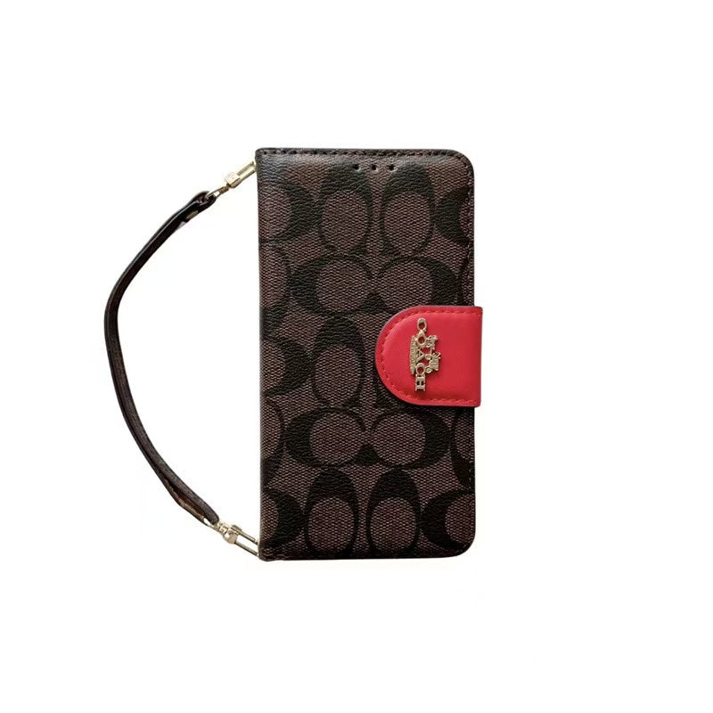 Coach Phone Case Wallet Style with Hand Strap for iPhone 12-17 Pro Max
