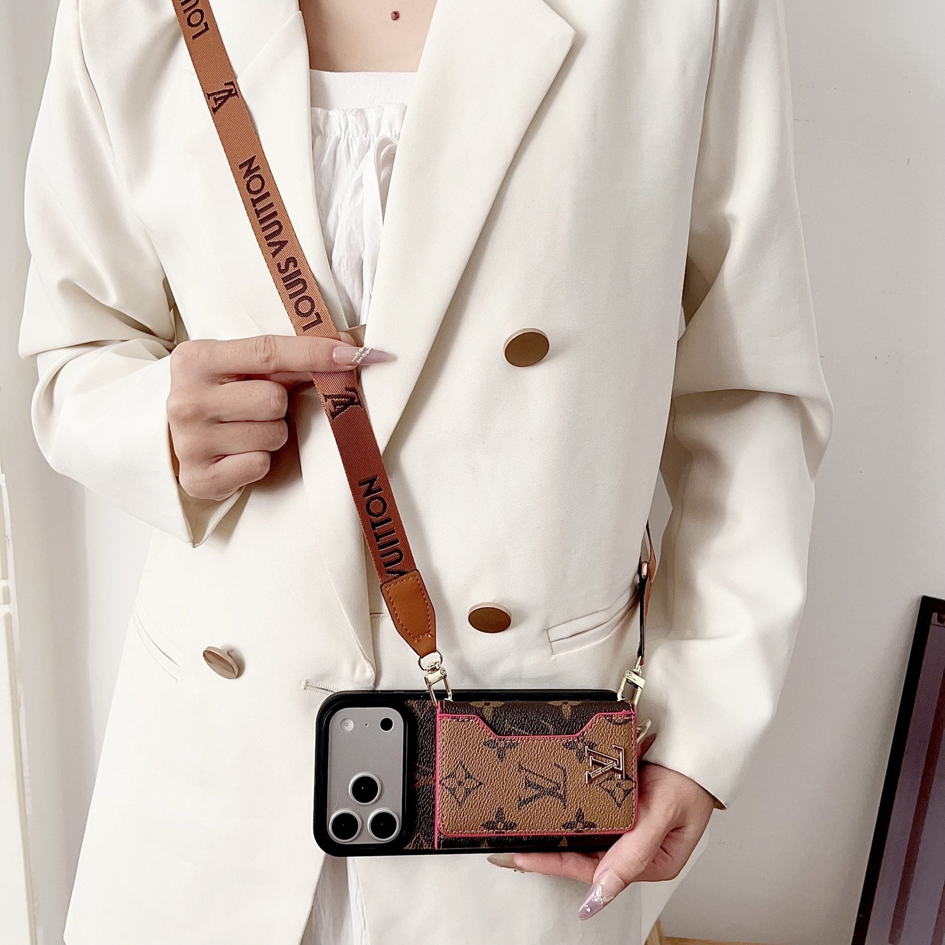 Multicolor Monogram Crossbody Wallet Case for iPhone 14-17 Pro Max
