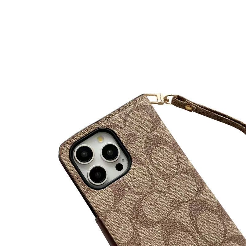 Coach Phone Case Wallet Style with Hand Strap for iPhone 12-17 Pro Max