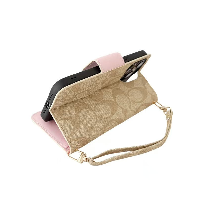 Coach Phone Case Wallet Style with Hand Strap for iPhone 12-17 Pro Max