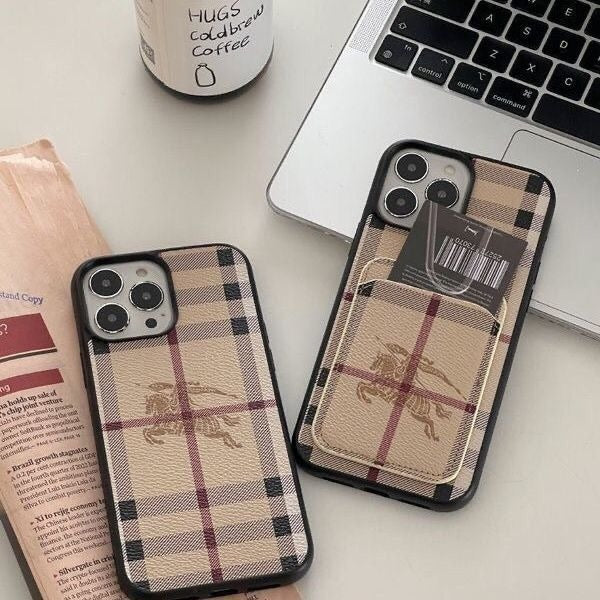 Classic Plaid Leather Phone Case With Card Holder Pocket For iPhone 14-17 Air