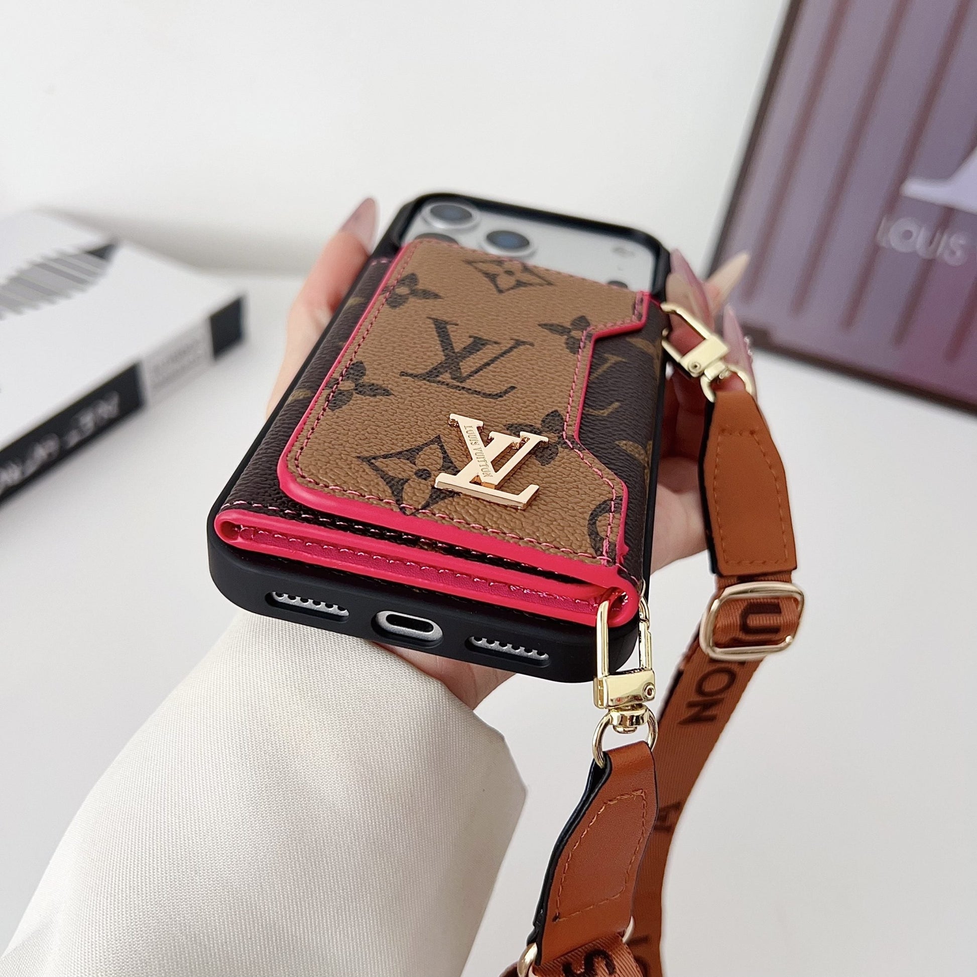 Multicolor Monogram Crossbody Wallet Case for iPhone 14-17 Pro Max