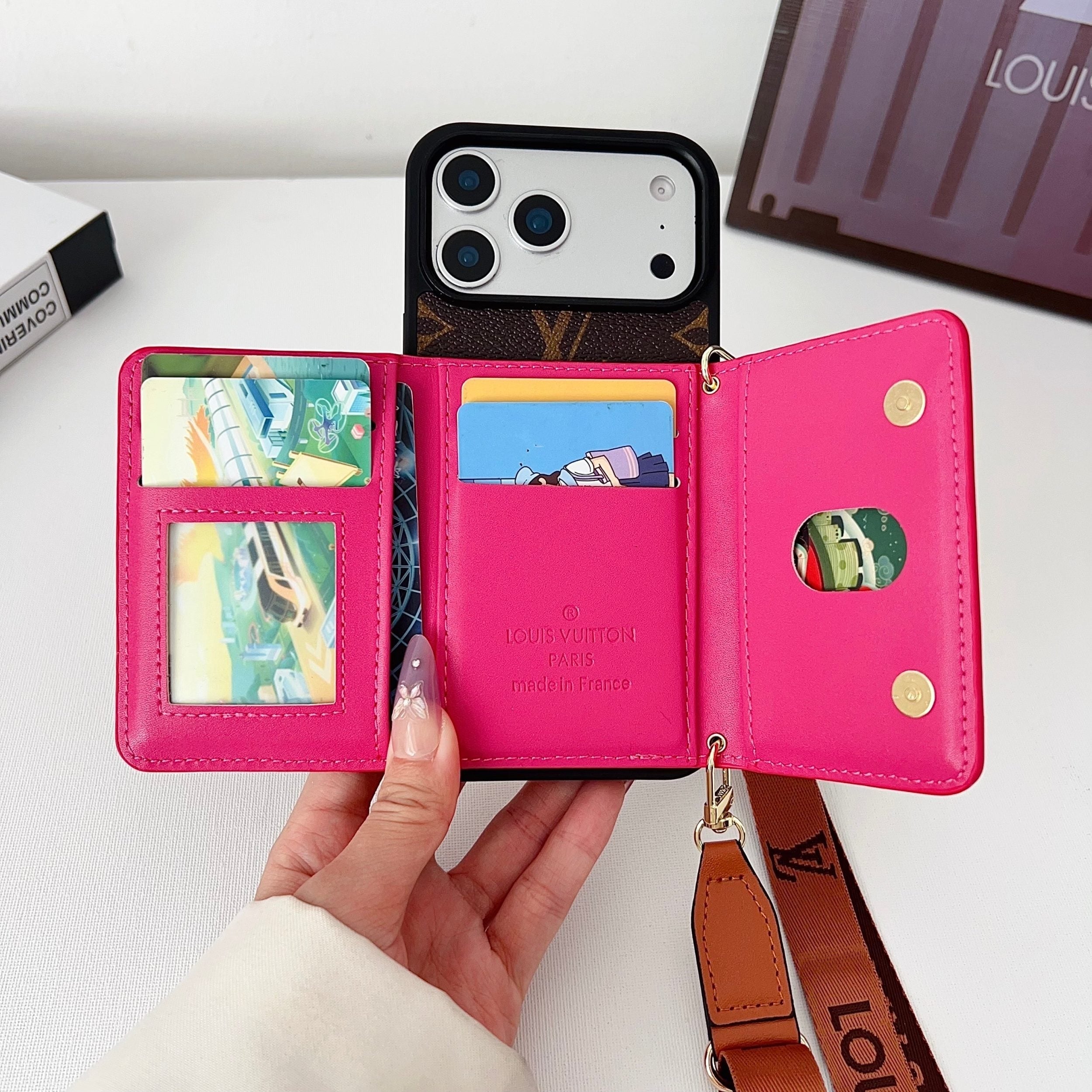 Multicolor Monogram Crossbody Wallet Case for iPhone 14-17 Pro Max