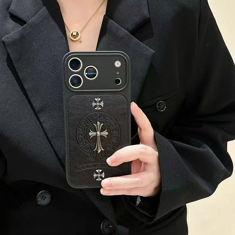 Gothic Cross Leather Phone Case for iPhone 15-17 Pro Max