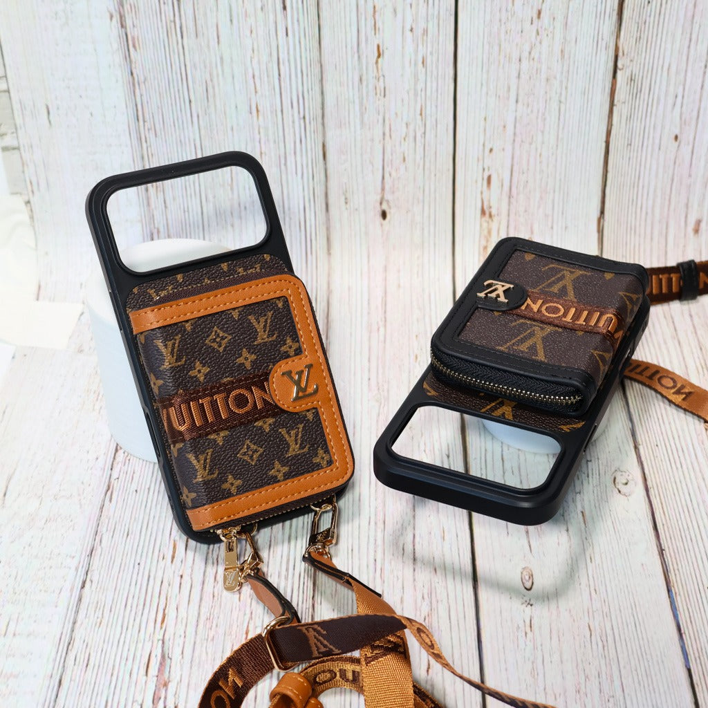 Designer Crossbody Zipped iPhone Case With Card Slots For iPhone 14-17 Pro Max
