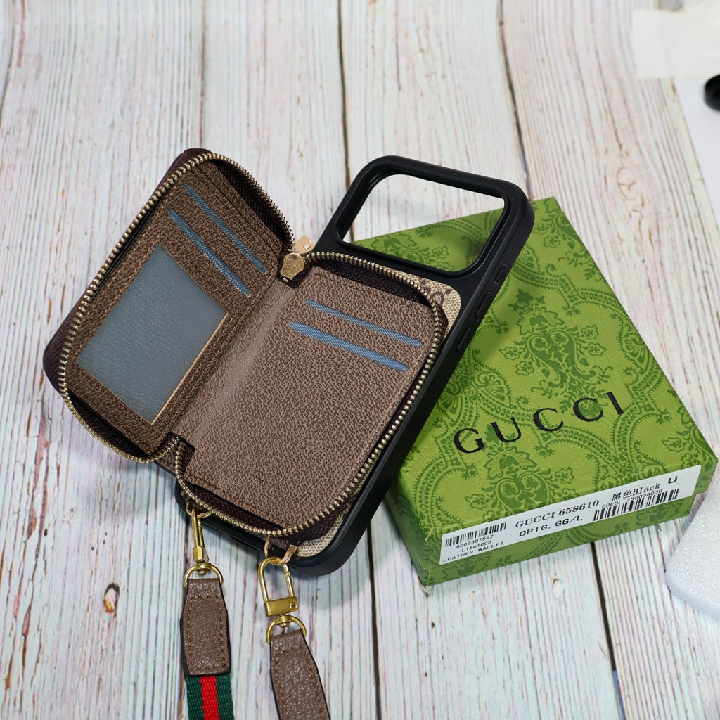 Designer Crossbody Zipped iPhone Case With Card Slots For iPhone 14-17 Pro Max