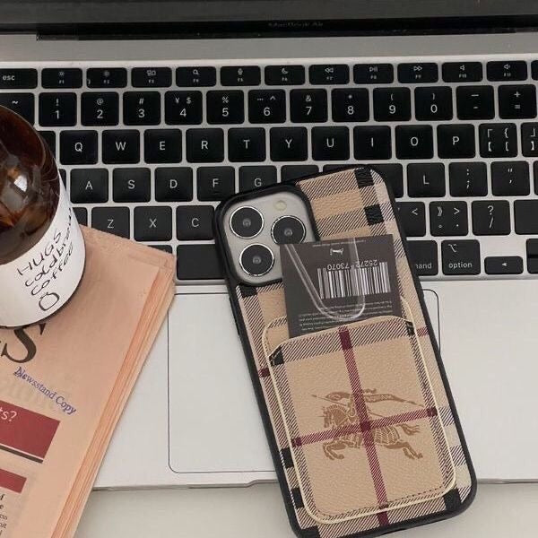 Classic Plaid Leather Phone Case With Card Holder Pocket For iPhone 14-17 Air
