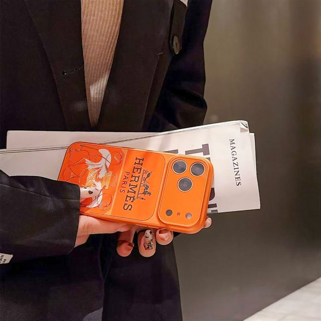Orange H Pattern Phone Case For iPhone 14-17 Pro Max