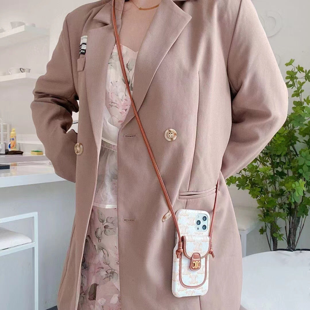 Luxury Crossbody Case With Card Slot & Adjustable Strap For iPhone 11-14 Pro Max