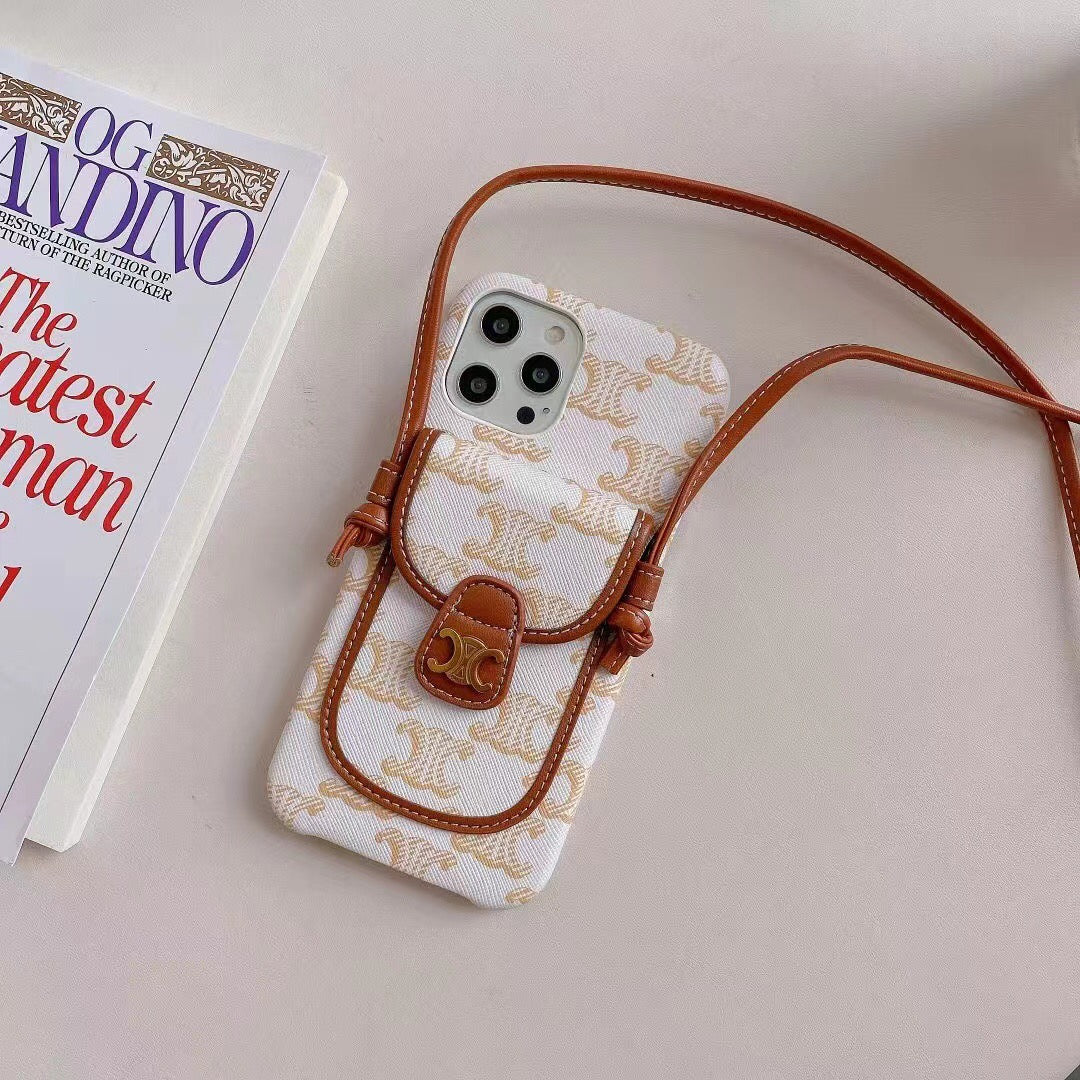 Luxury Crossbody Case With Card Slot & Adjustable Strap For iPhone 11-14 Pro Max
