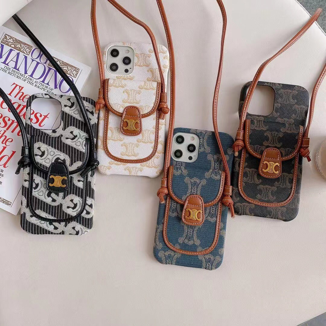 Luxury Crossbody Case With Card Slot & Adjustable Strap For iPhone 11-14 Pro Max