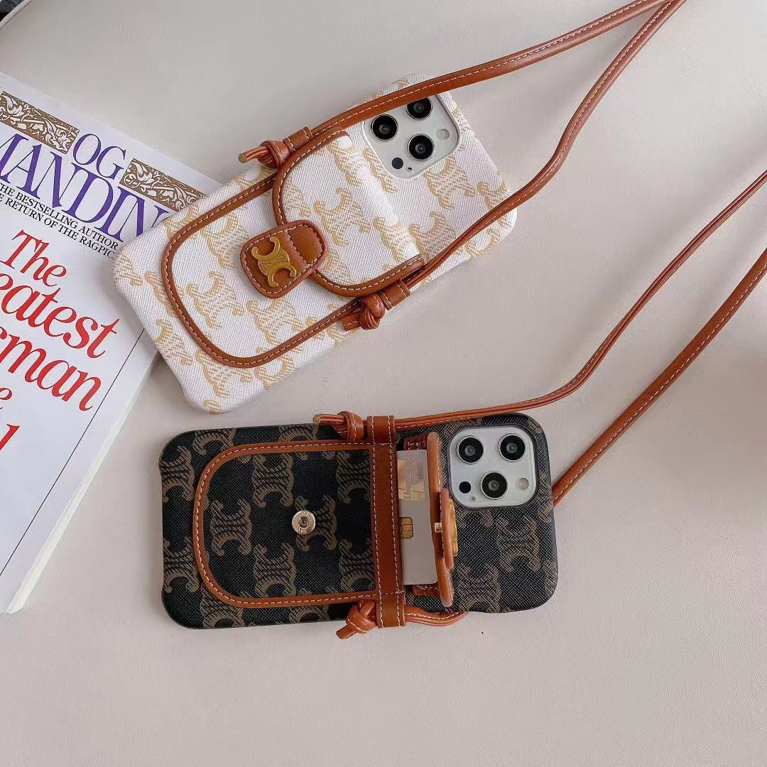 Luxury Crossbody Case With Card Slot & Adjustable Strap For iPhone 11-14 Pro Max