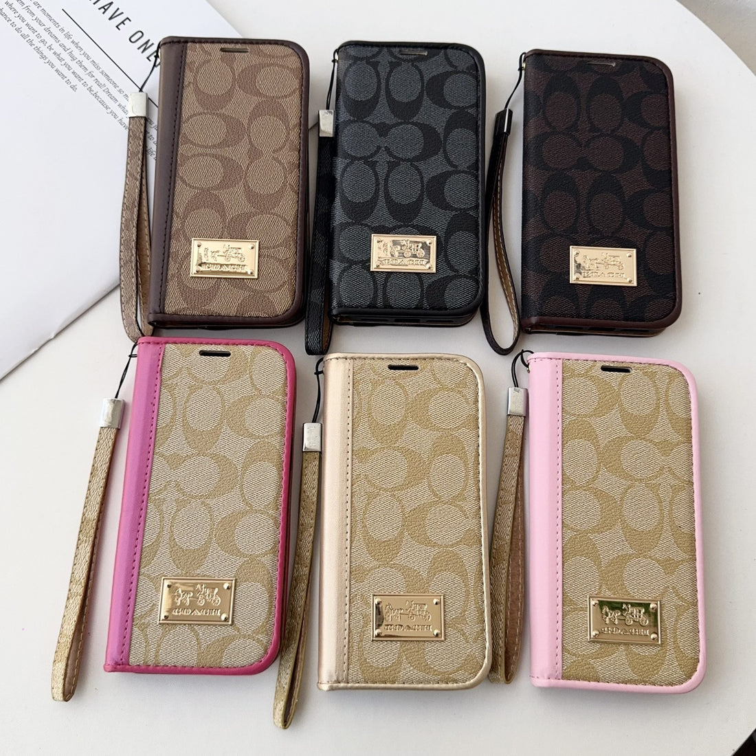 Coach Holster Wallet Case With Magnetic Closure & Hand Strap For iPhone 12-17 Pro Max
