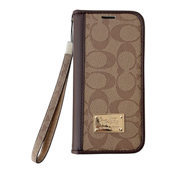 Coach Holster Wallet Case With Magnetic Closure & Hand Strap For iPhone 12-17 Pro Max