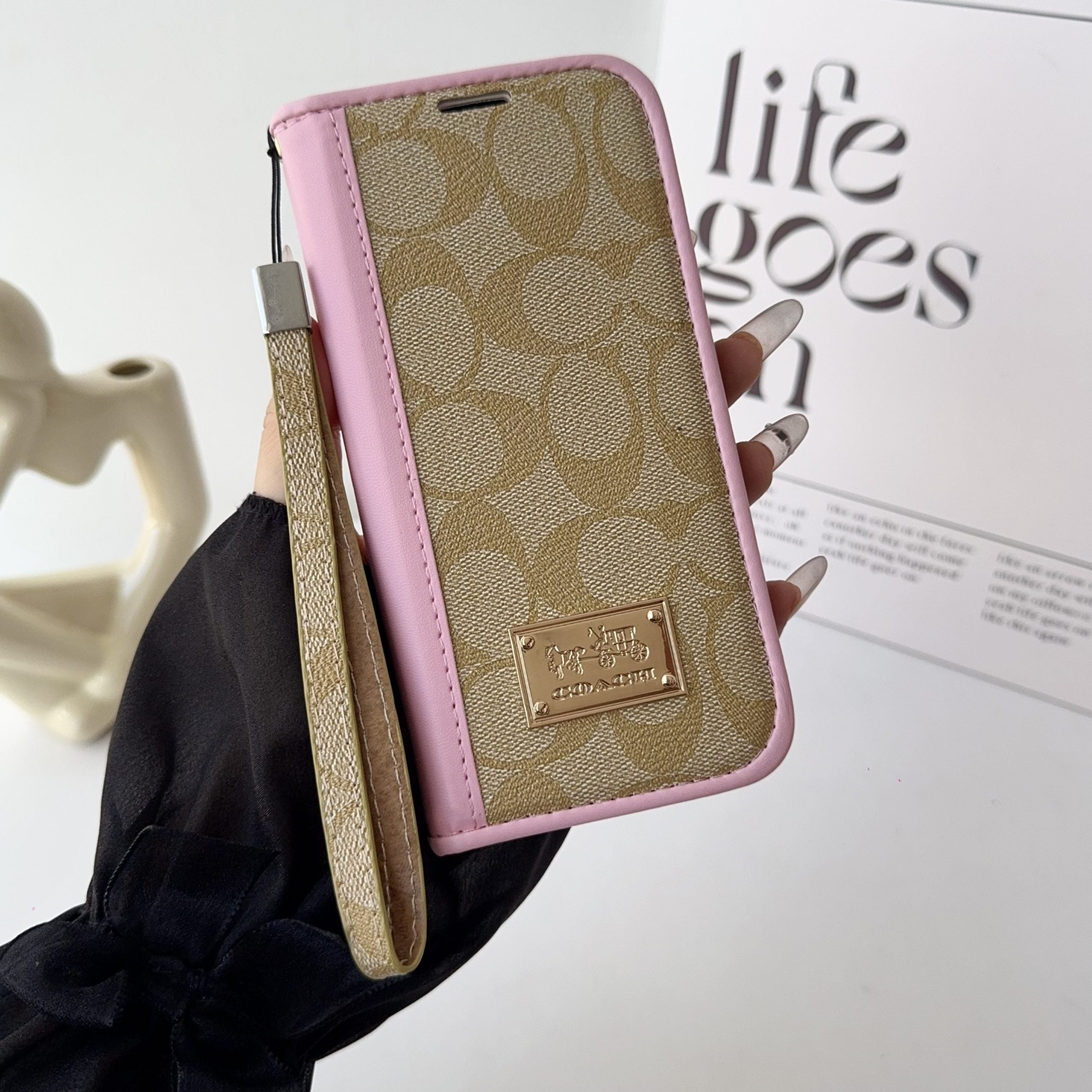 Coach Holster Wallet Case With Magnetic Closure & Hand Strap For iPhone 12-17 Pro Max