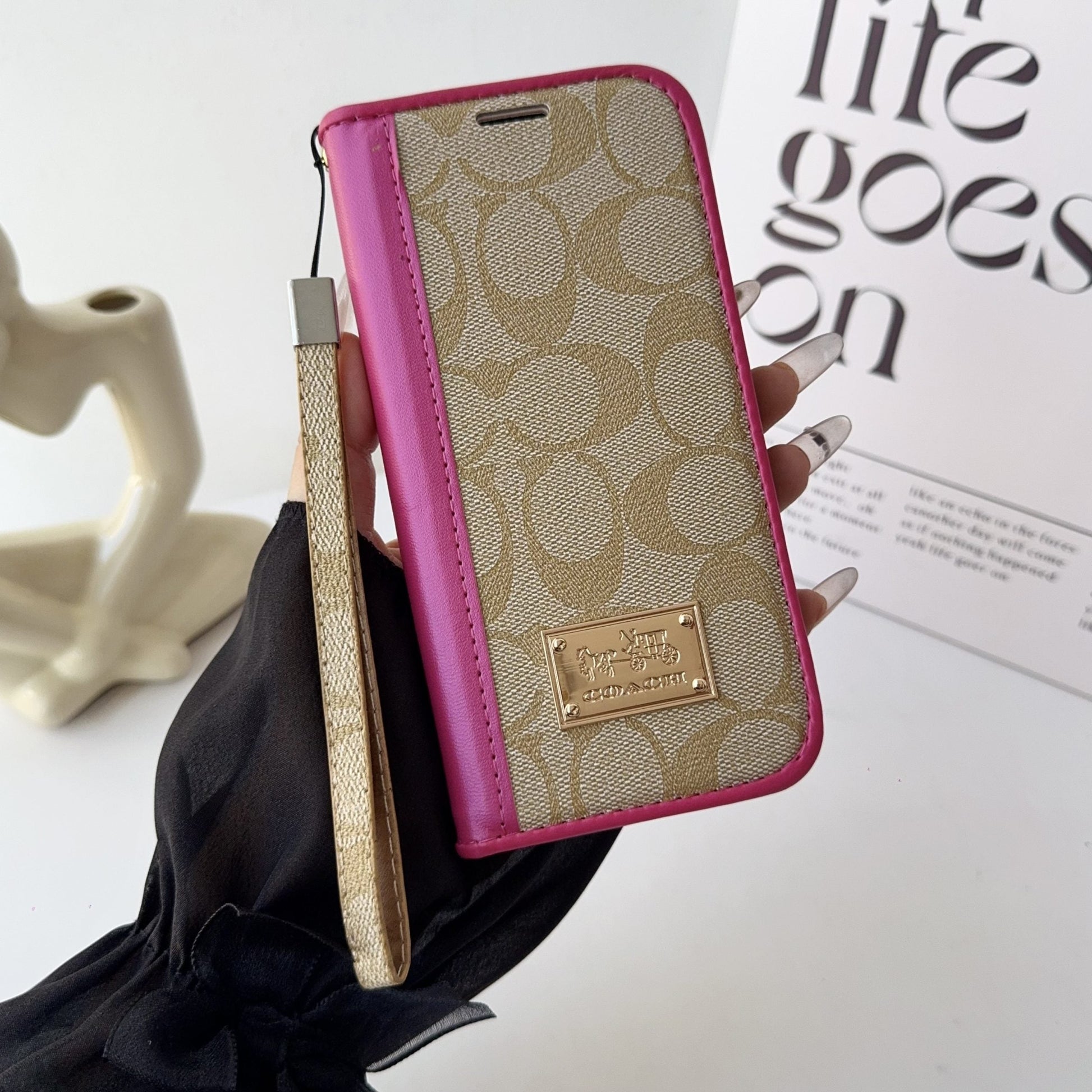 Coach Holster Wallet Case With Magnetic Closure & Hand Strap For iPhone 12-17 Pro Max