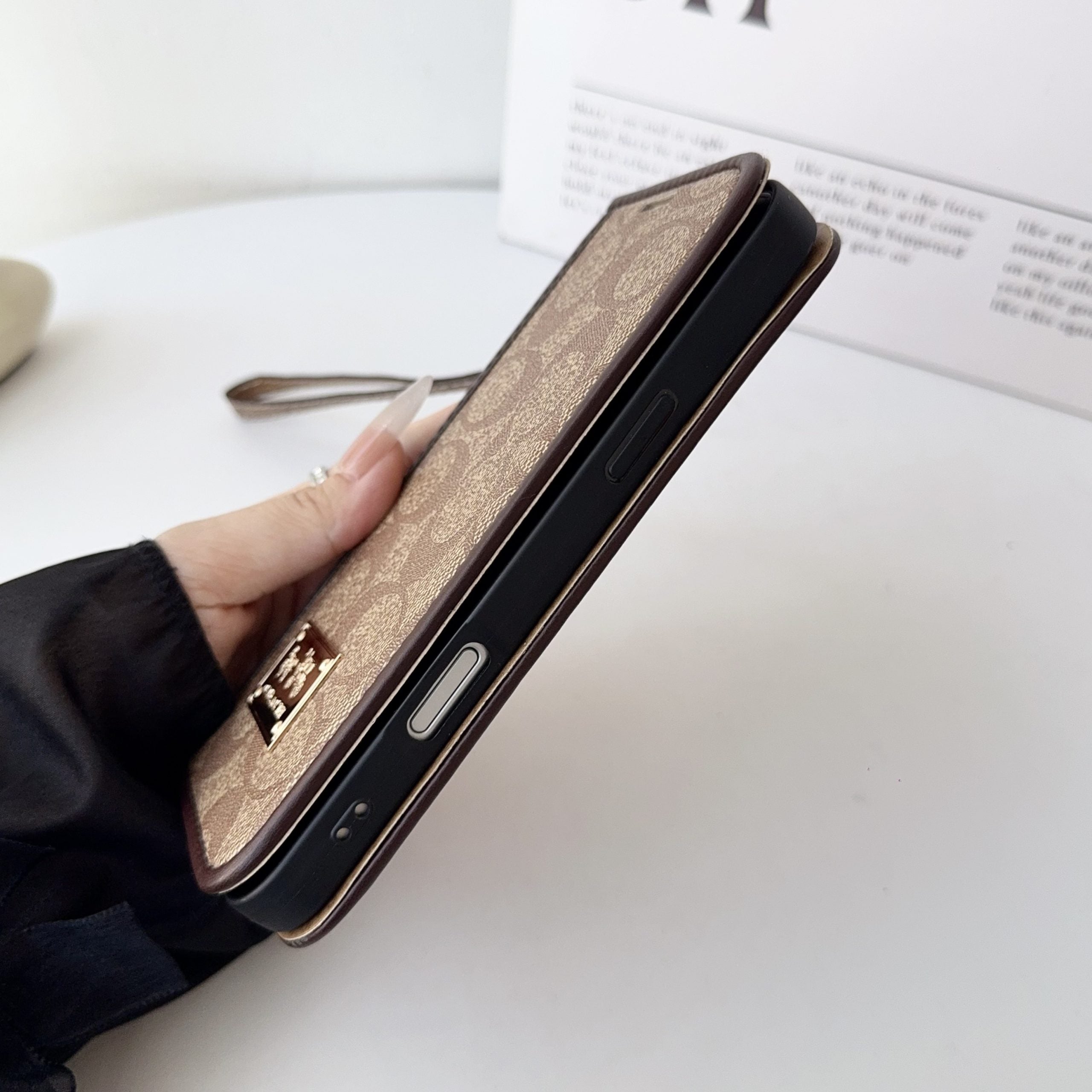 Coach Holster Wallet Case With Magnetic Closure & Hand Strap For iPhone 12-17 Pro Max