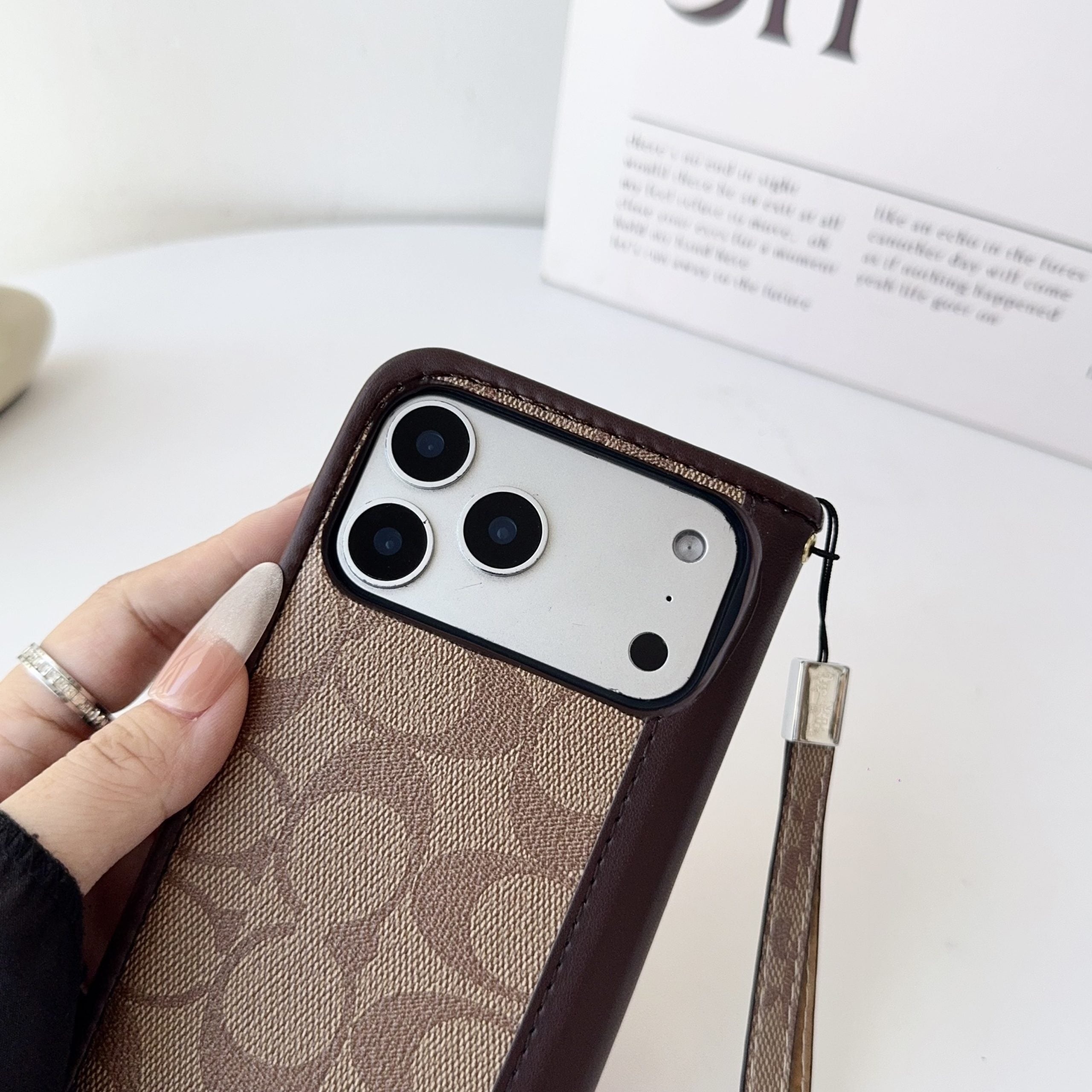 Coach Holster Wallet Case With Magnetic Closure & Hand Strap For iPhone 12-17 Pro Max