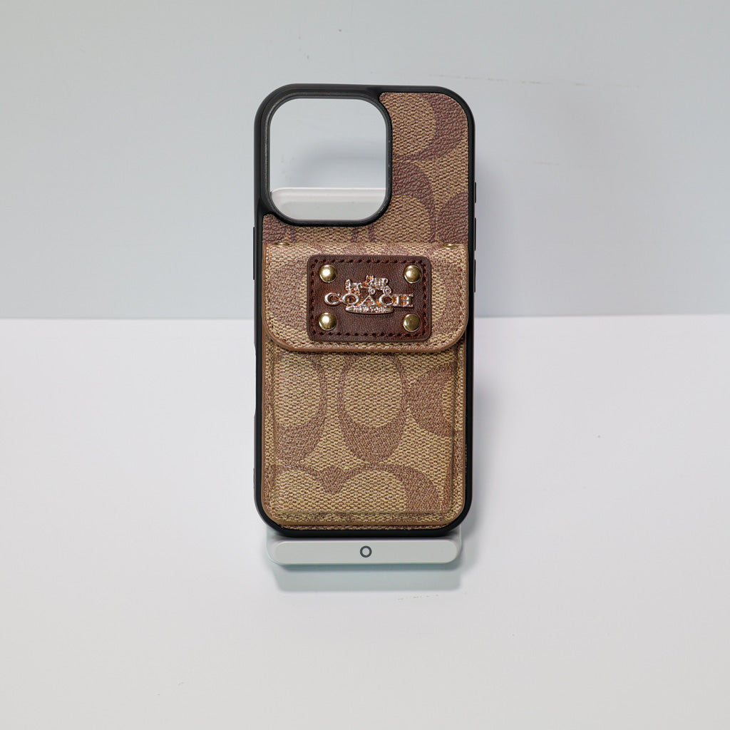 Coach Leather Phone Case Card Holder For iPhone 12-16 Pro Max Plus