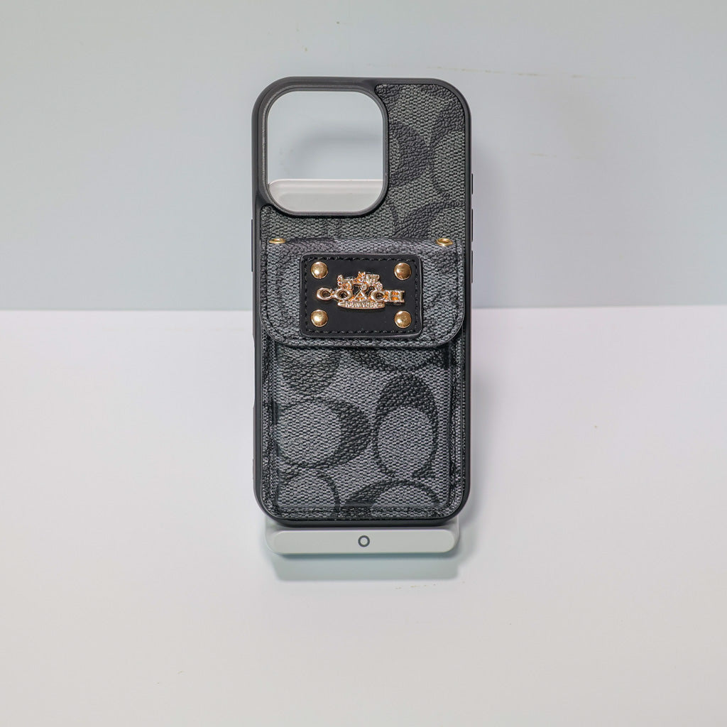 Coach Leather Phone Case Card Holder For iPhone 12-16 Pro Max Plus