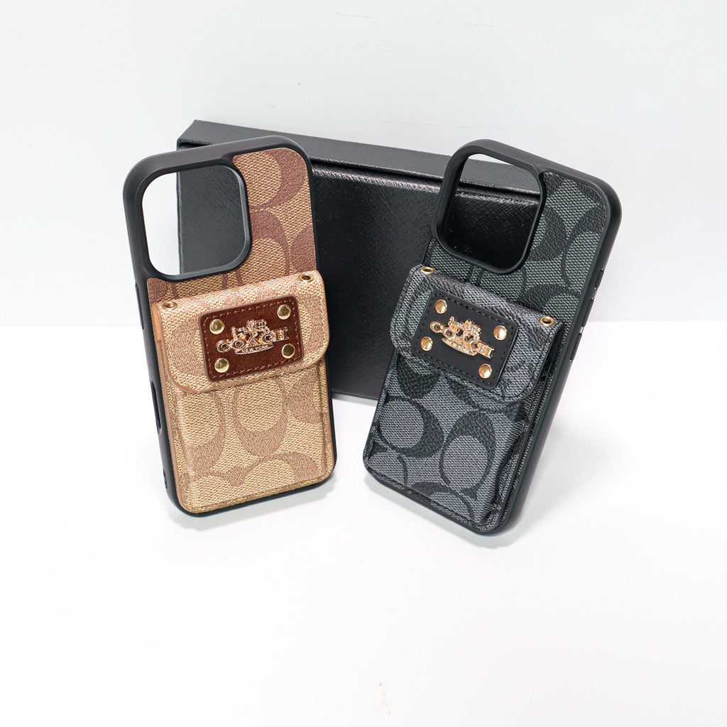 Coach Leather Phone Case Card Holder For iPhone 12-16 Pro Max Plus