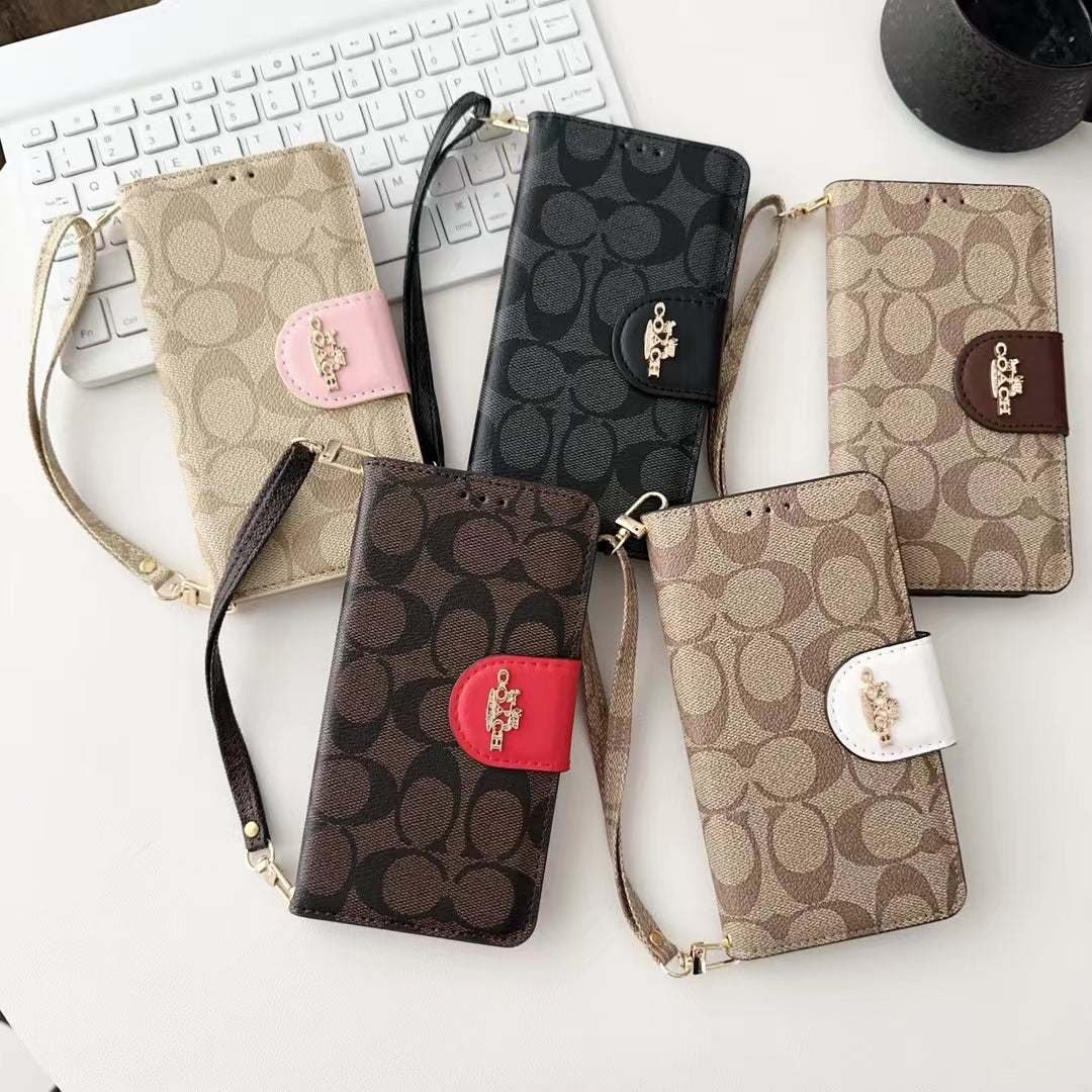 Coach Phone Case Wallet Style with Hand Strap for iPhone 12-17 Pro Max