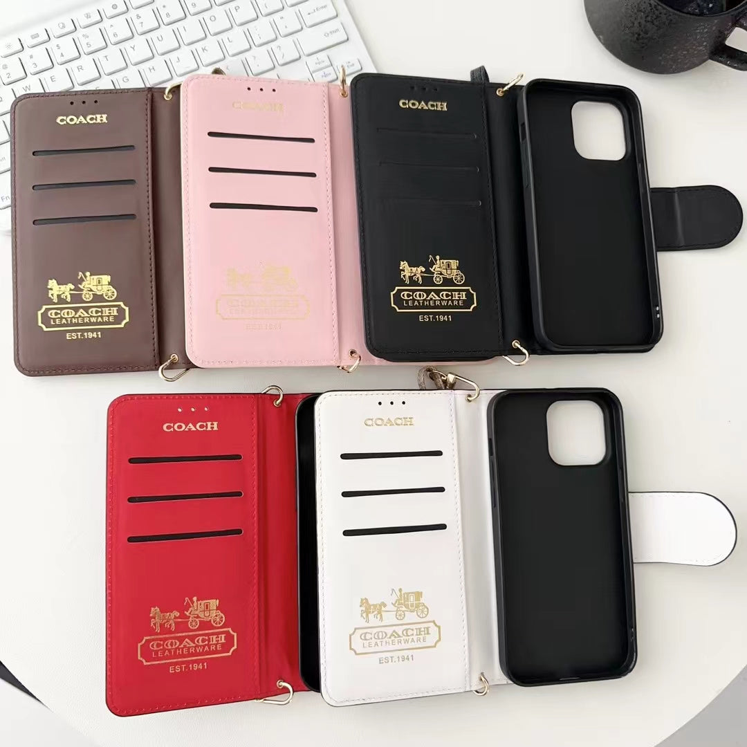Coach Phone Case Wallet Style with Hand Strap for iPhone 12-17 Pro Max