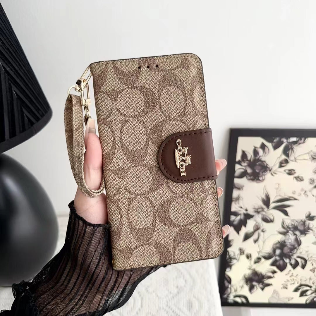 Coach Phone Case Wallet Style with Hand Strap for iPhone 12-17 Pro Max
