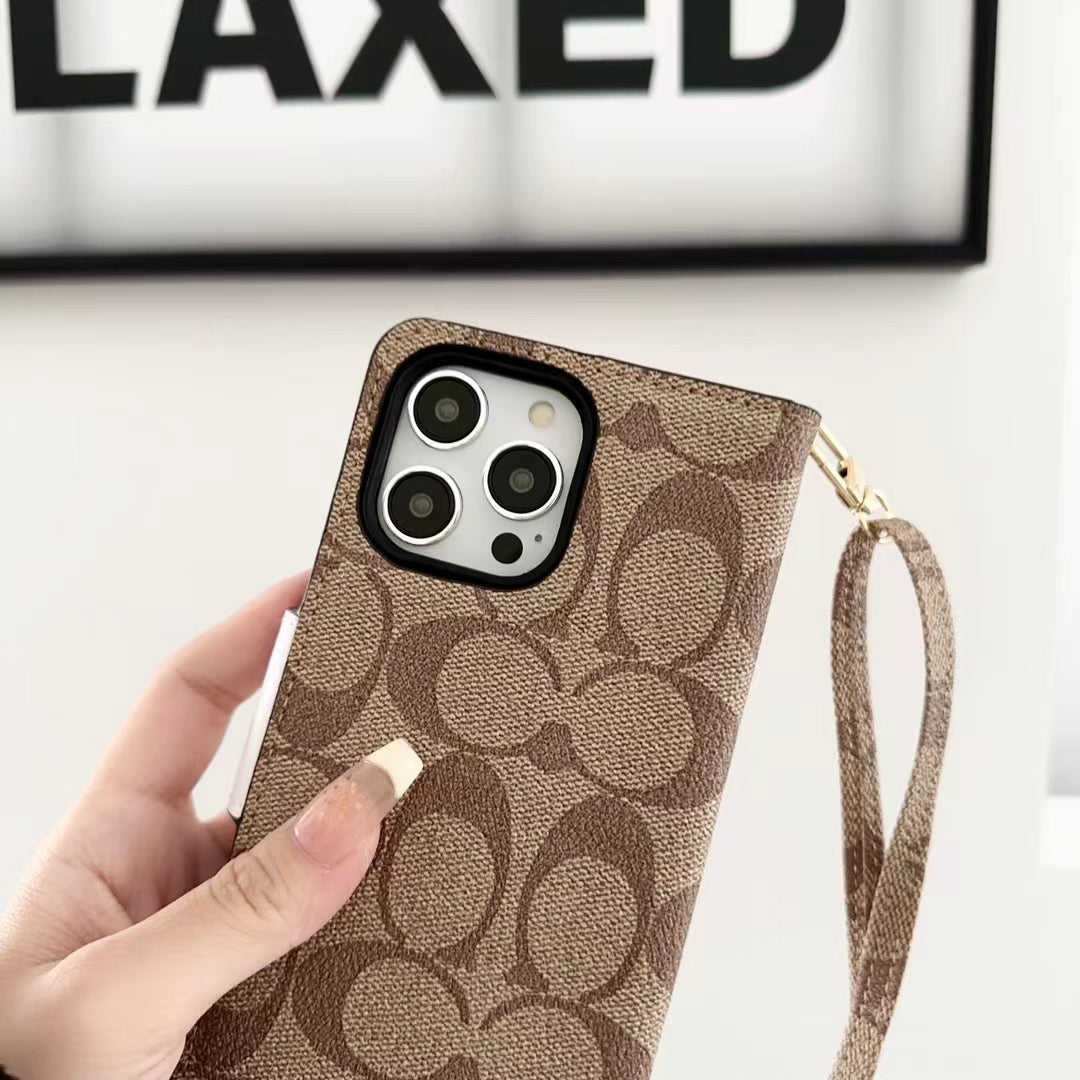 Coach Phone Case Wallet Style with Hand Strap for iPhone 12-17 Pro Max