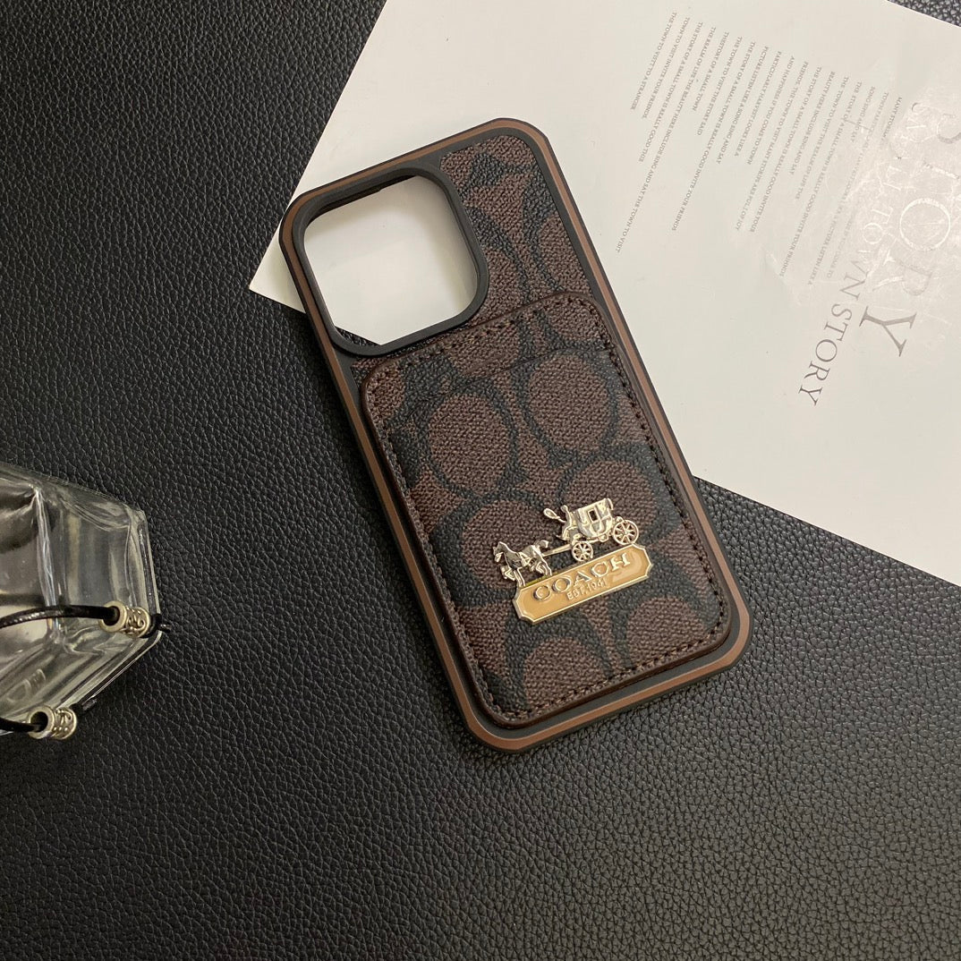 Luxury Coach Leather Phone Case Card Holder For iPhone 11-15 Pro Max