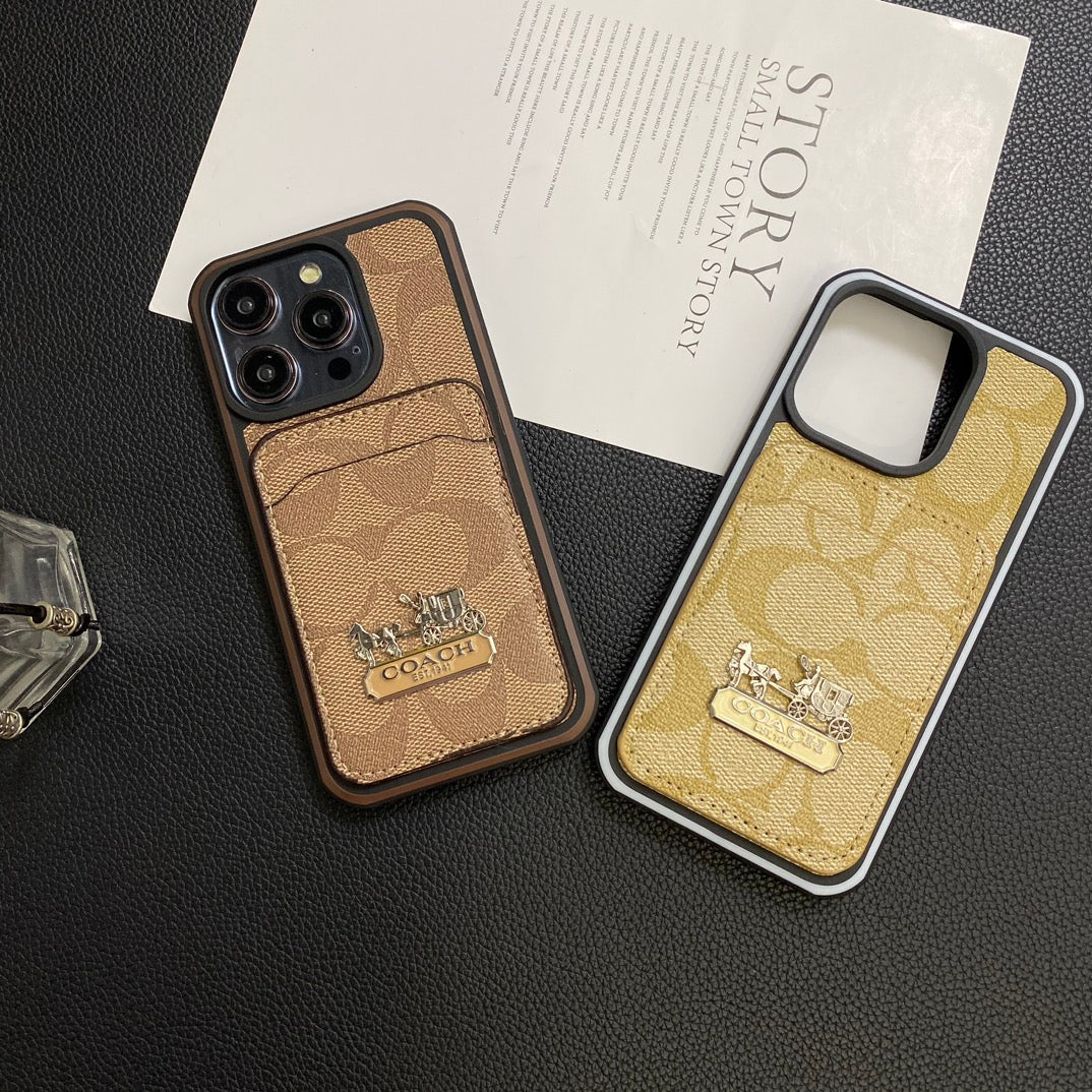 Luxury Coach Leather Phone Case Card Holder For iPhone 11-15 Pro Max