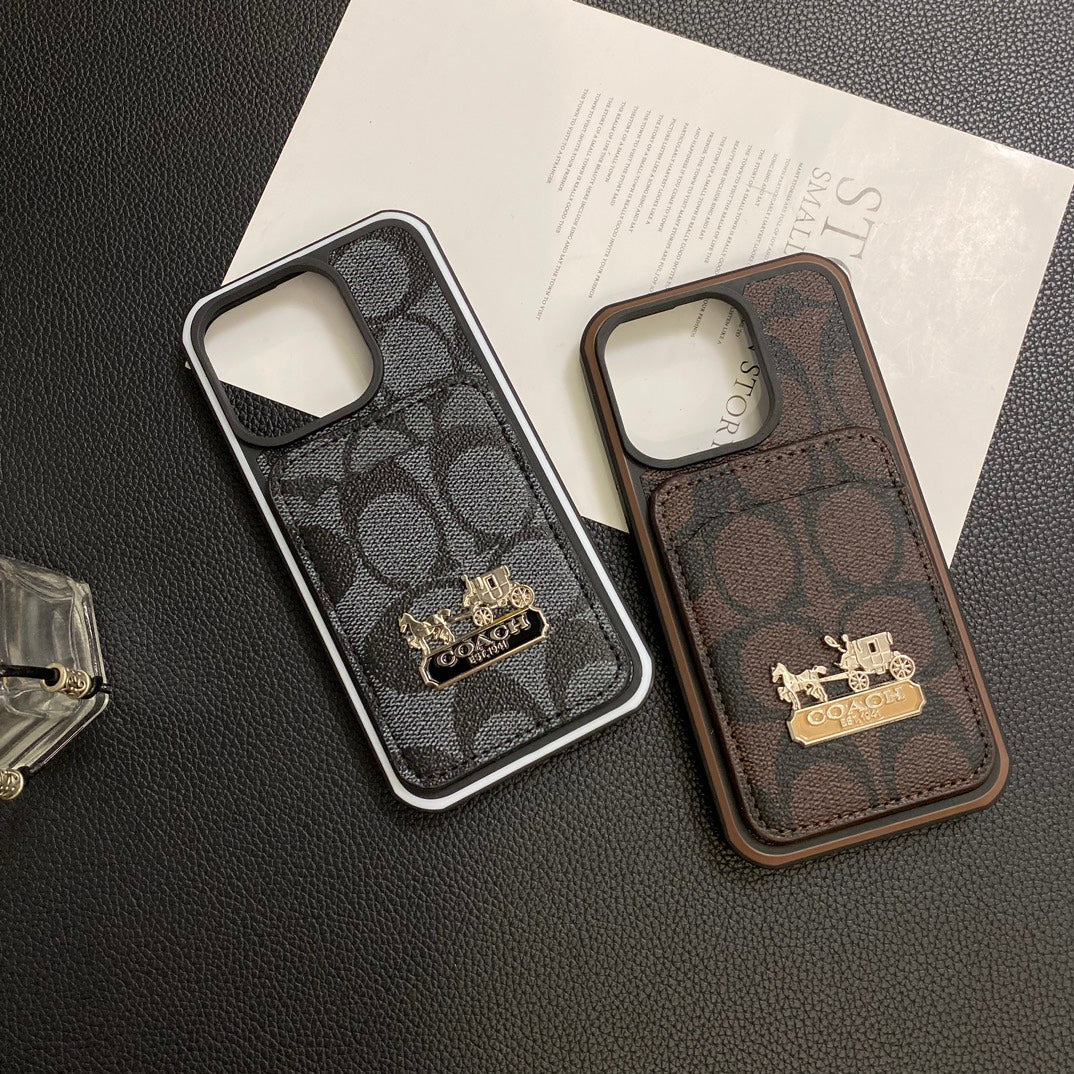 Luxury Coach Leather Phone Case Card Holder For iPhone 11-15 Pro Max