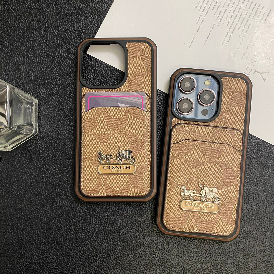 Luxury Coach Leather Phone Case Card Holder For iPhone 11-15 Pro Max