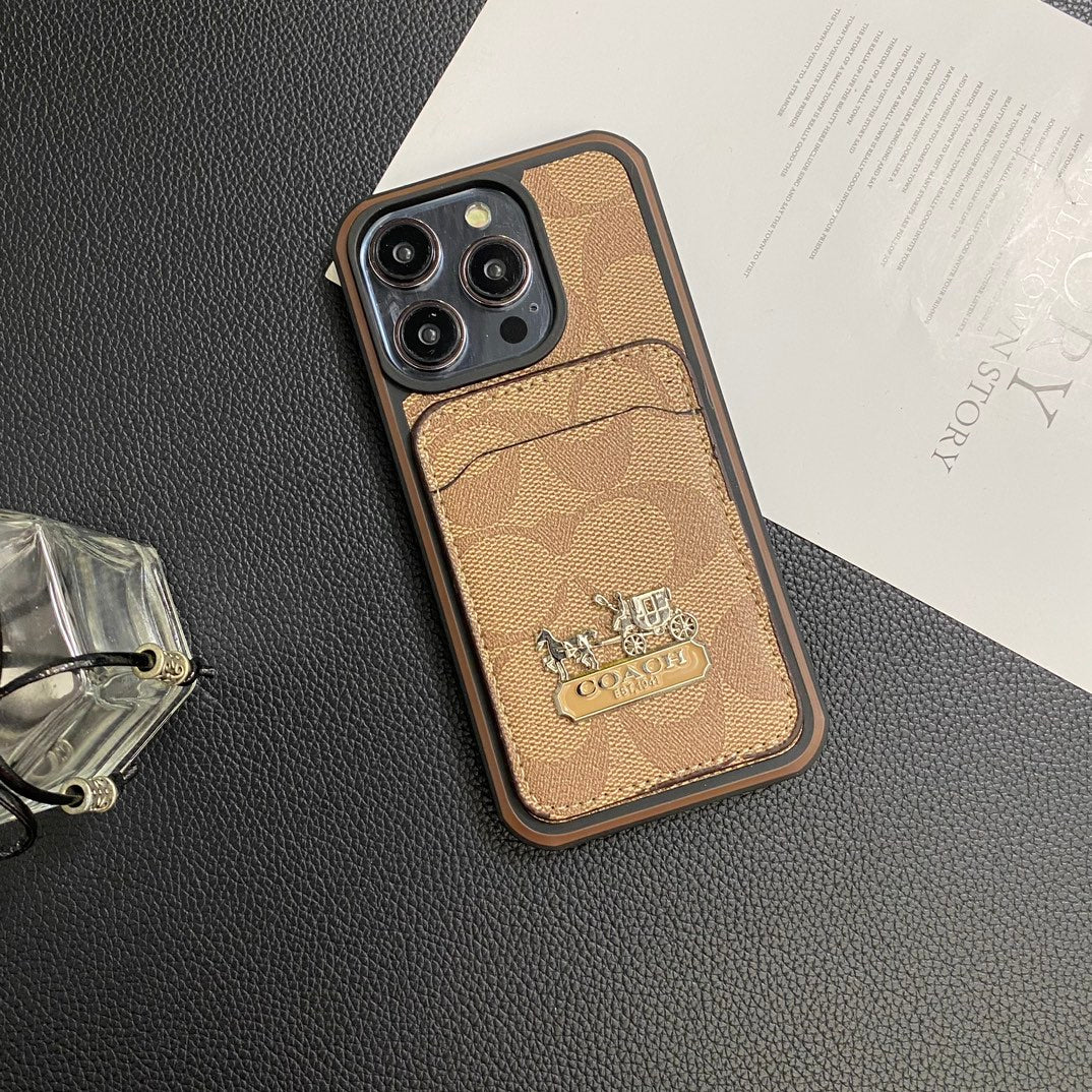 Luxury Coach Leather Phone Case Card Holder For iPhone 11-15 Pro Max