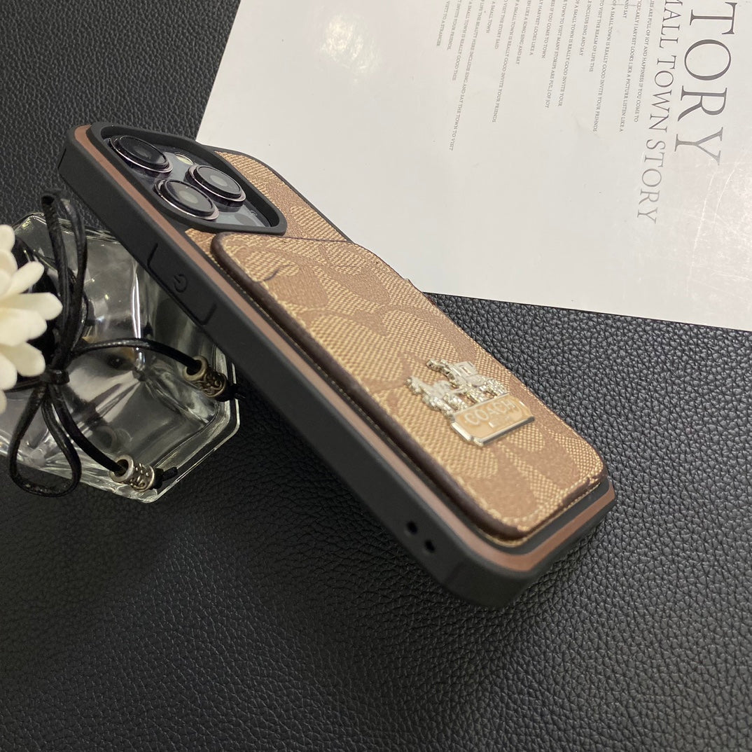 Luxury Coach Leather Phone Case Card Holder For iPhone 11-15 Pro Max