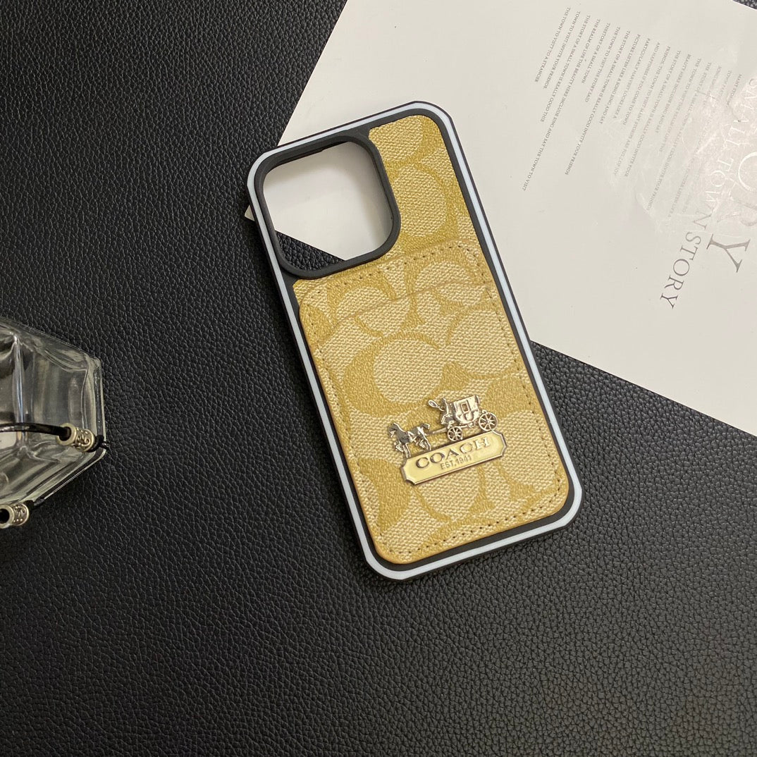 Luxury Coach Leather Phone Case Card Holder For iPhone 11-15 Pro Max