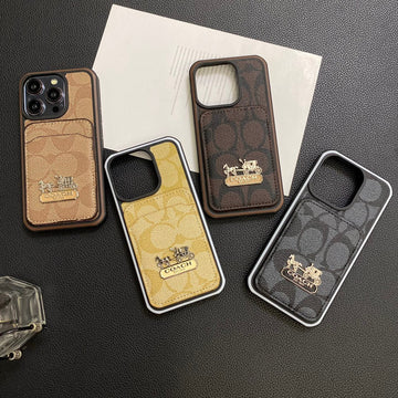 Luxury Coach Leather Phone Case Card Holder For iPhone 11-15 Pro Max