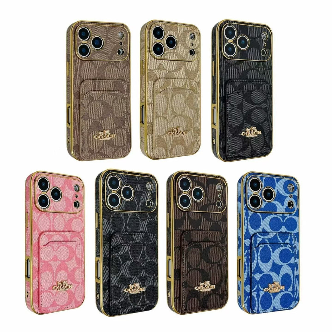 Electroplated Coach Card Holder Phone Case for iPhone 13-17 Pro Max