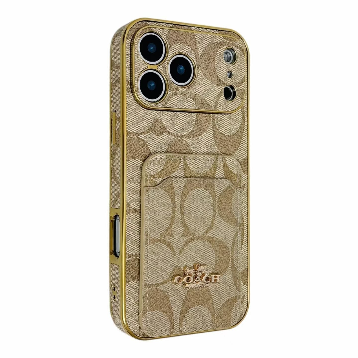 Electroplated Coach Card Holder Phone Case for iPhone 13-17 Pro Max