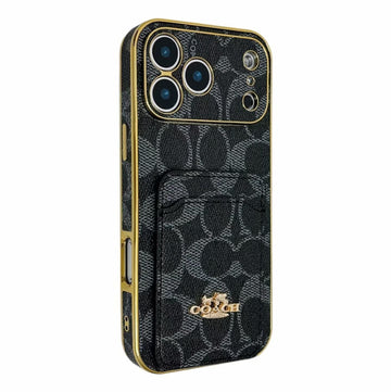 Electroplated Coach Card Holder Phone Case for iPhone 13-17 Pro Max