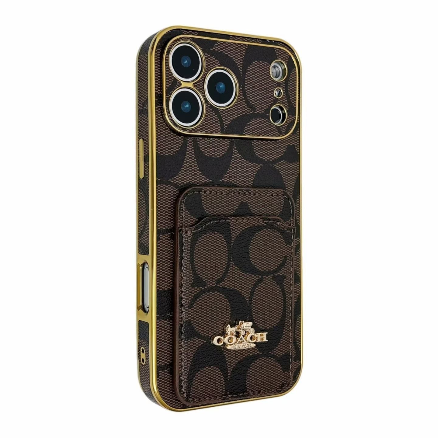 Electroplated Coach Card Holder Phone Case for iPhone 13-17 Pro Max
